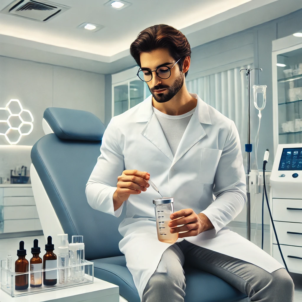 استفاده از پلاسمای غنی از پلاکت برای درمان تنگی کانال نخاعی پزشک در حال انجام مراحل آماده سازی پی آر پی