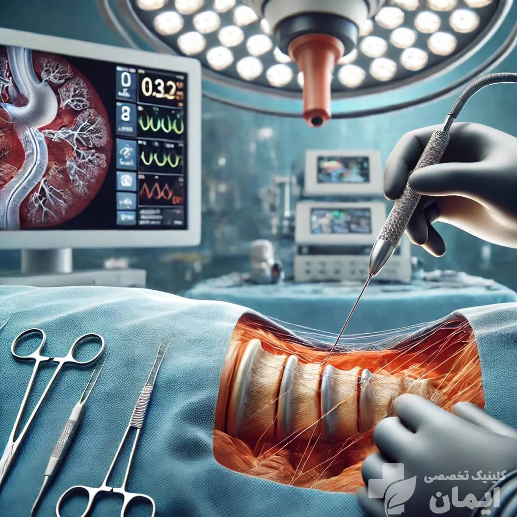 انجام عمل بسته دیسک کمر متخصص عمل بسته دیسک کمر را برای بیمار انجام میدهد.