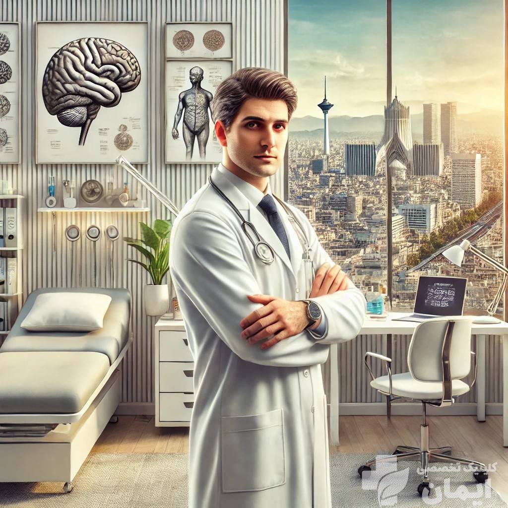 متخصص اعصاب و روان در مطب دکتر روانپزشک در غرب تهران در مطب خود ایستاده است