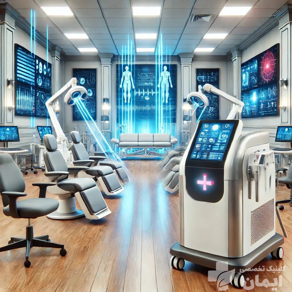 تجهیزات پیشرفته در مراکز لیزر پرتوان نمای داخلی یکی از مراکز لیزر پرتوان در تهران