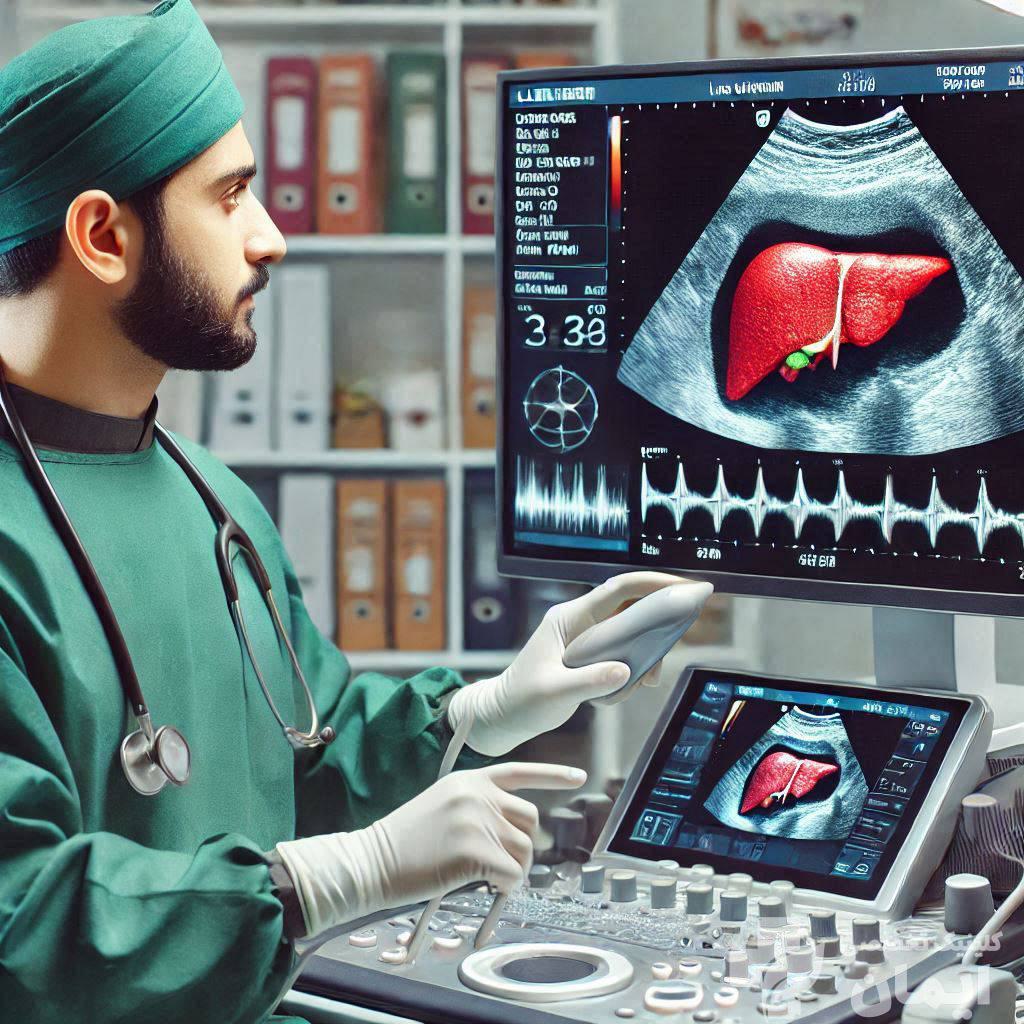 بررسی سونوگرافی بیمار توسط پزشک پزشک، سونوگرافی بیمار را بررسی می کند.