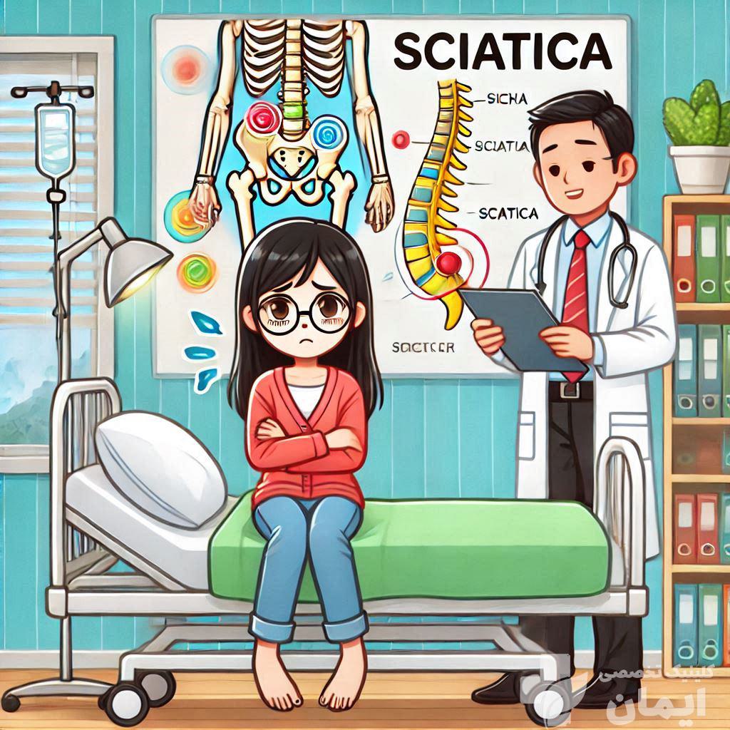 خانمی بیماری که برای تشخیص سیاتیک به پزشک مراجعه کرده است خانمی بیماری که برای تشخیص سیاتیک به پزشک مراجعه کرده است