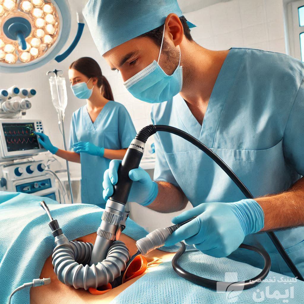 پزشک در حال انجام کولونوسکوپی پزشک در حال انجام کولونوسکوپی