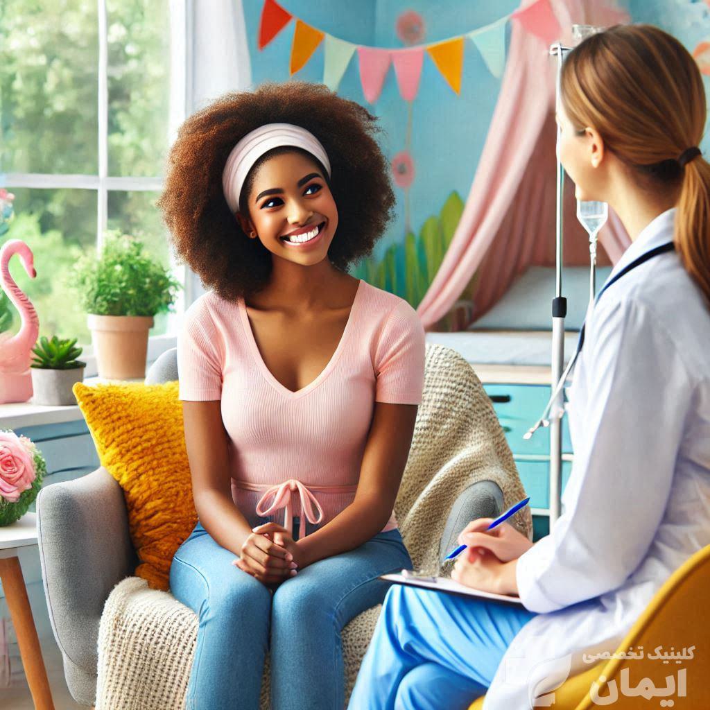 خانمی که از پزشک متخصص مشاوره می گیرد خانمی که از پزشک متخصص مشاوره می گیرد