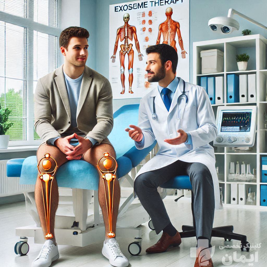 متخصص درباره هزینه اگزوزوم تراپی زانو به بیمار مشاوره می دهد متخصص درباره هزینه اگزوزوم تراپی زانو به بیمار مشاوره می دهد